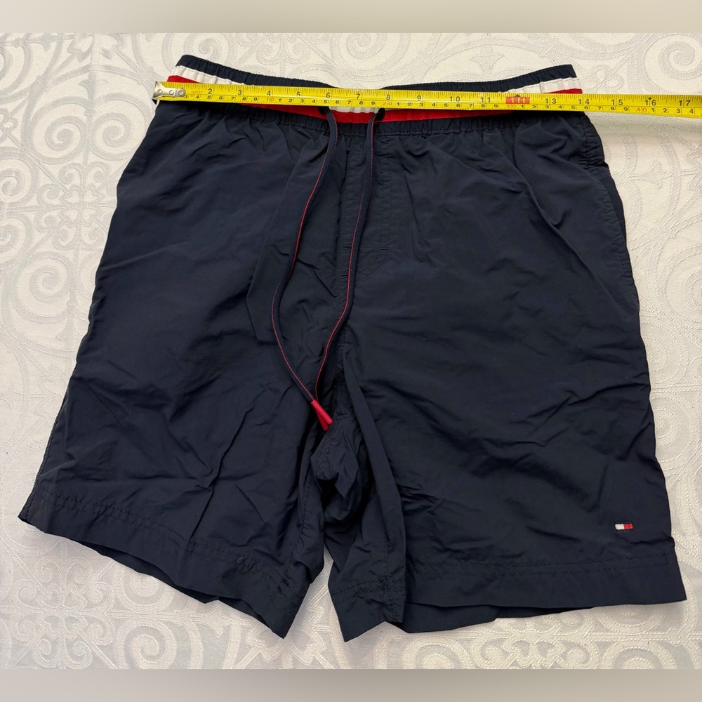 Tommy Hilfiger Dark Blue Swim Trunks Shorts Drawstrings Red White Accents - Picture 8 of 9